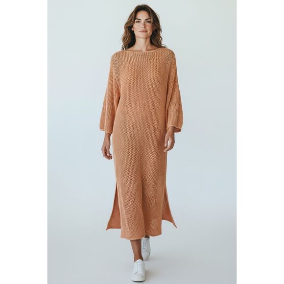 YFB Young Fabulous & Broke Women's Coral Crochet Maxi Dress Cover-up Large NWT - Picture 1 of 11